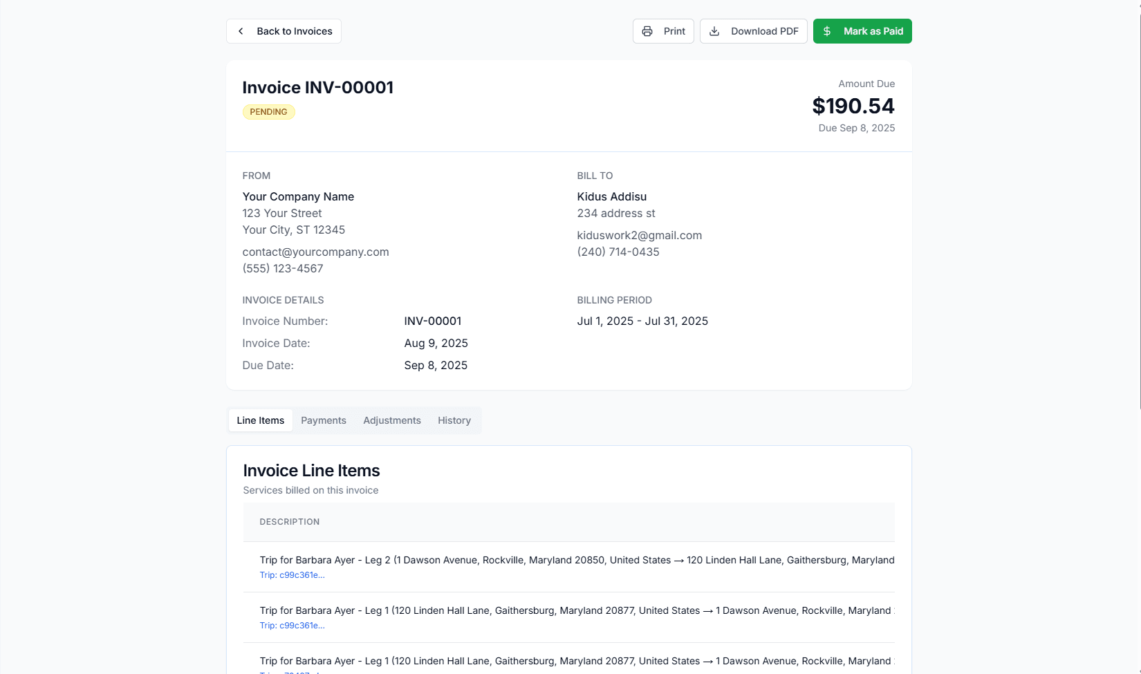 Claims batching view with payer, amount, and status